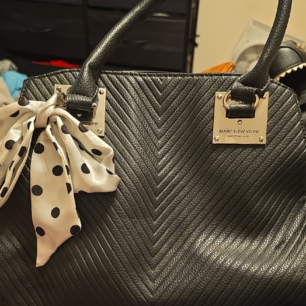 Marc New York Black Chevron Satchel with Polka Dot Scarf
